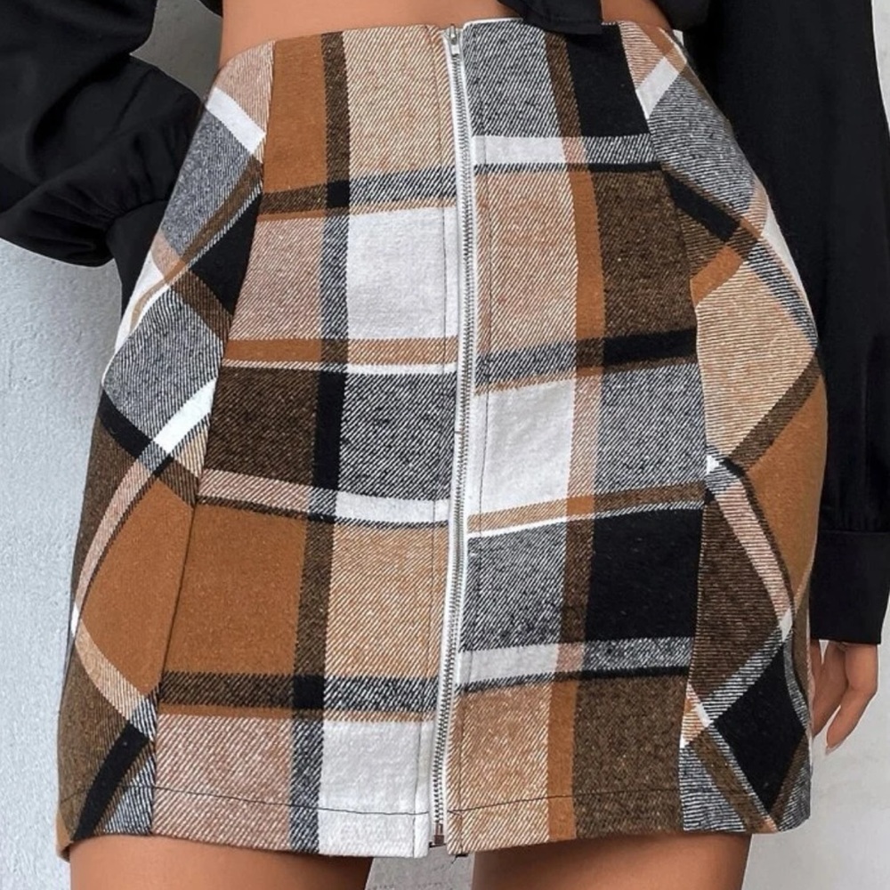 ⭐️ SHEIN Plaid Zip Front Wool-Mix Skirt